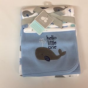 Set of baby boy whale Receiving Blankets